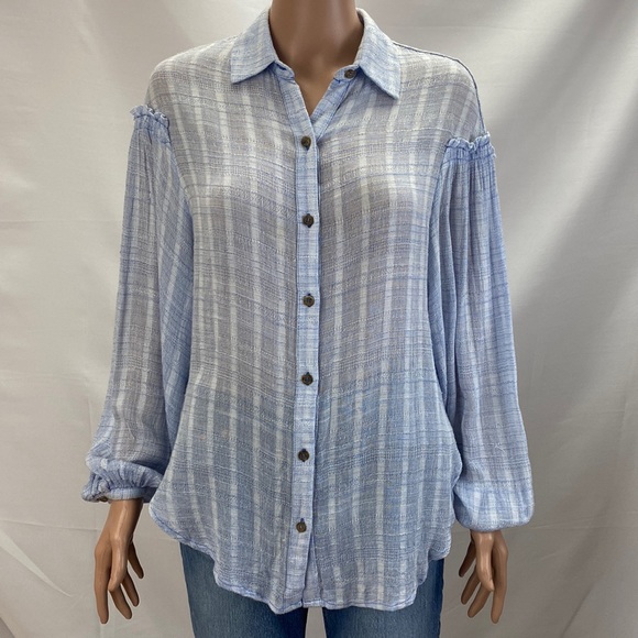 Free People Slouchy Sleeved Cotten Blend Button Down Oversized Shirt SZ S/P - Picture 2 of 16